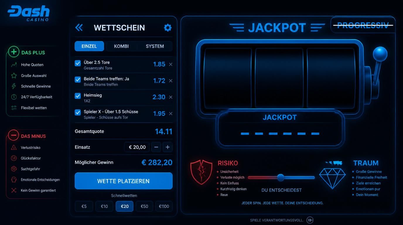  Vergleich zwischen Hoffnung auf Millionenkick und realistischer Erwartung beim Wetten. 